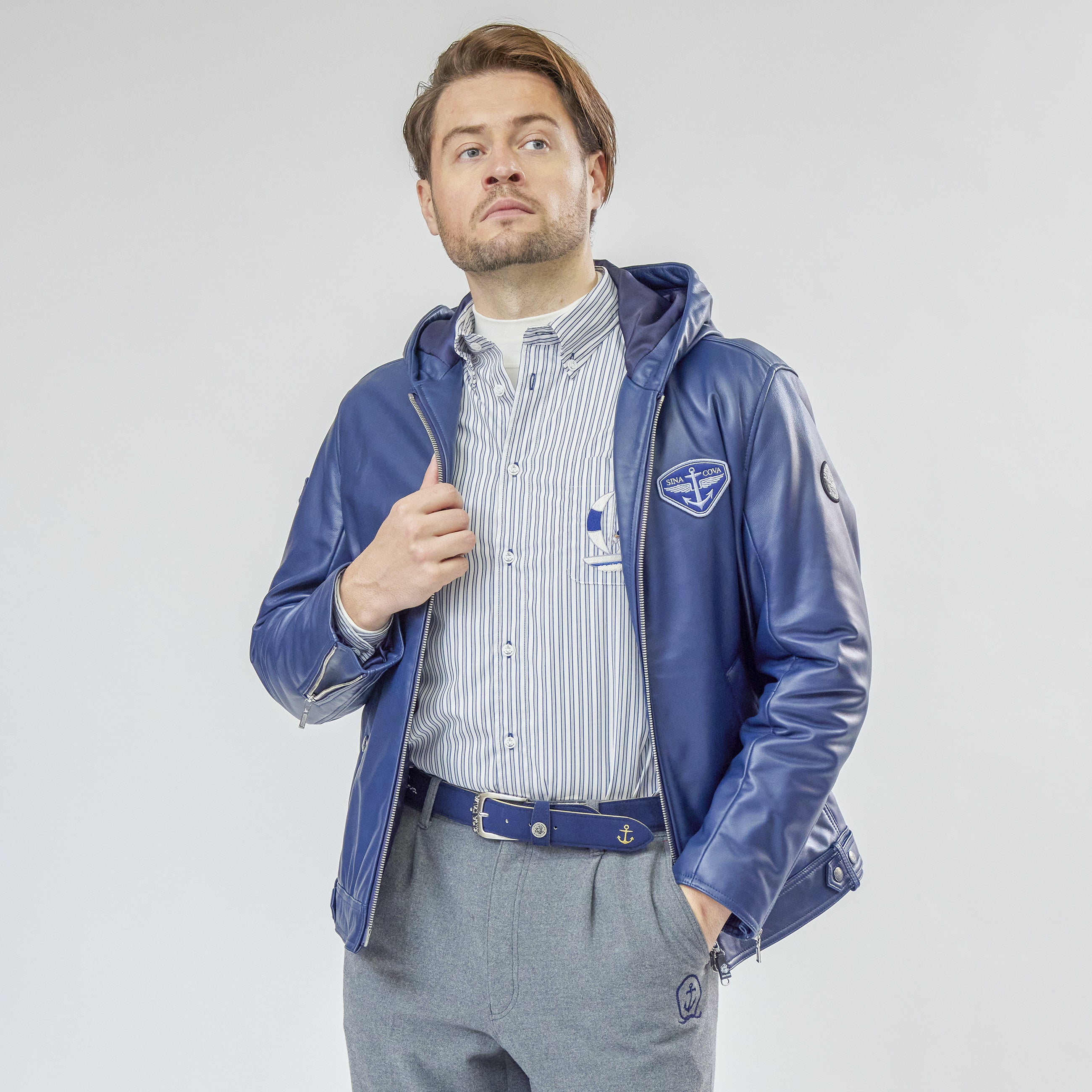 連帽皮夾克 25223910